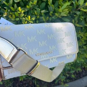 Michael Kors Pale Gold Zip Around Wallet on a Chain